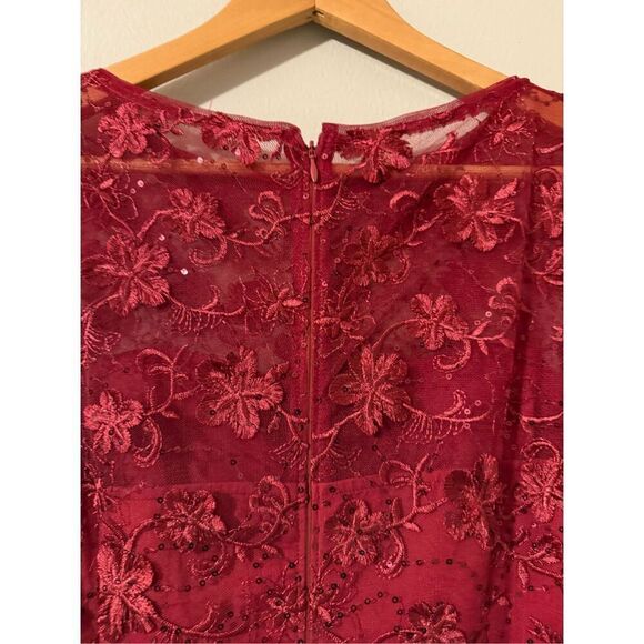 Adrianna Papell Size 6 Sequin Embroidered Midi Dress Red Mesh Overlay Evening - Picture 11 of 13